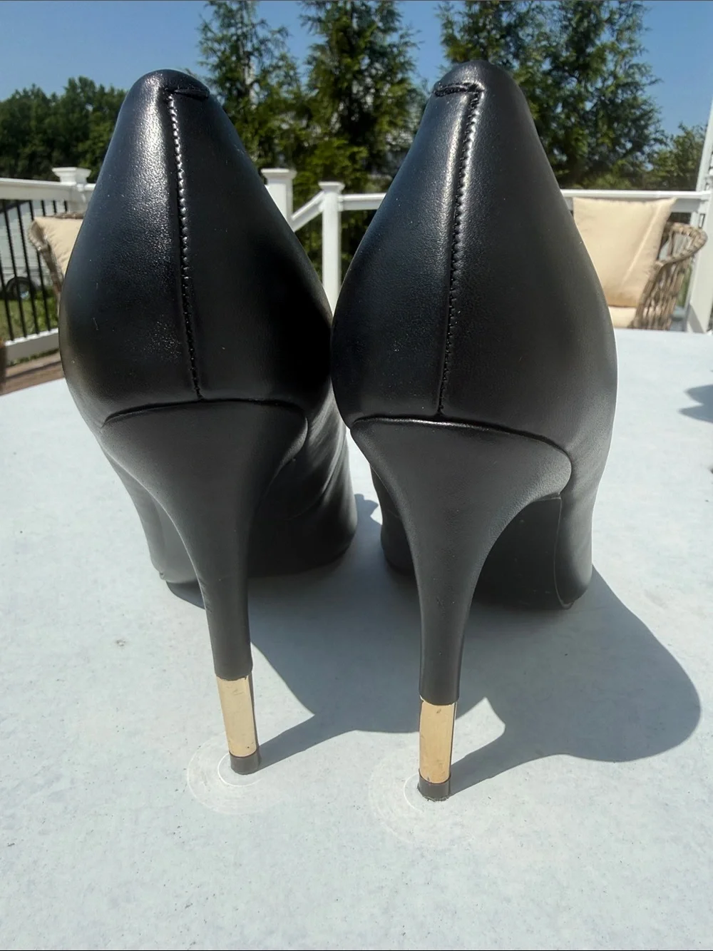 Nine West Black Pointed Toe Pumps with Gold Chain